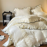 French Pleated Ruffle Bedding Set - Cream