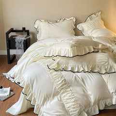 French Pleated Ruffle Bedding Set - Cream