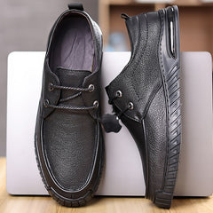 Zapatos casuales de piel de oveja suave con punta redonda y cordones transpirables para hombre