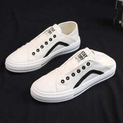 Bonitas zapatillas blancas de lona sin cordones para hombre, de verano