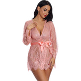 Bata de encaje de leopardo con tanga azul