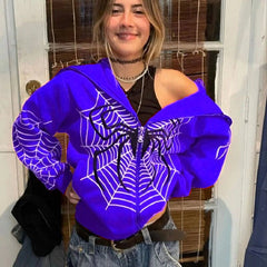 Spider Web Zipper Hoodie Casual Hoodie