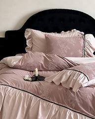 Jacquard Gilded Velvet Ruffled Bedding Set - Pink
