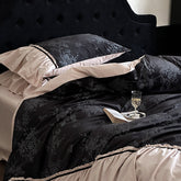 Jacquard Gilded Velvet Ruffled Bedding Set - Black