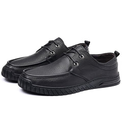 Zapatos casuales de piel de oveja suave con punta redonda y cordones transpirables para hombre