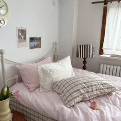 Maisie Soft Pink Plaid Bedding Set