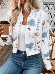 Zipper Floral Print Casual Jacket Coat