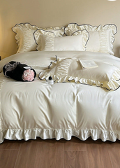 French Pleated Ruffle Bedding Set - Cream