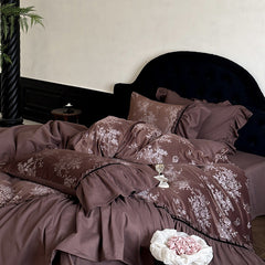 Jacquard Gilded Velvet Ruffled Bedding Set - Brown