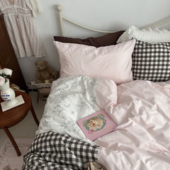 Emi Patchwork Gingham Bedding Set - Soft Mocha Pink