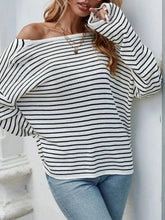 Striped Leaf Off-Shoulder T-Sleeve Top