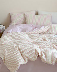 Logan Modern Pleated Striped Bedding Set - Pink