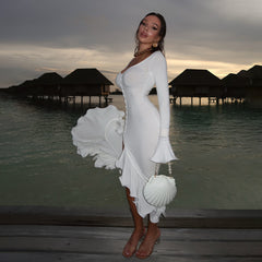 Ruffled Bell Sleeve Midi Dress