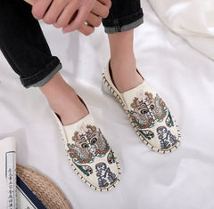 Zapatos de lona transpirables con bordado y suela de tela resistente para hombre
