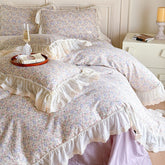 Delicate Floral Lace Ruffled Bedding Set - Purple