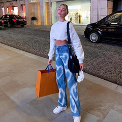 Vaqueros rectos con estampado de grafiti de corazón