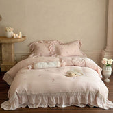 Beatrice Rose Lace Ruffle Bedding Set - Pink