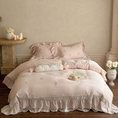 Beatrice Rose Lace Ruffle Bedding Set - Pink