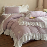 Macaroon French Lace Ruffled Bedding Set - Purple