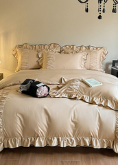 French Pleated Ruffle Bedding Set - Champagne