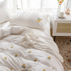Isla White Floral Embroidered Bedding Set - Sunflower