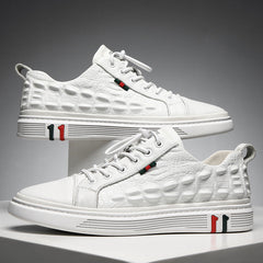 Zapatillas blancas de piel de vacuno con diseño de cocodrilo y sin cordones para hombre