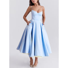 Suspender V-neck Sleeveless Dress Tutu Long Skirt