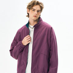 Stand Collar Zip-Up Plain Bomber Jacket