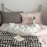 Emi Patchwork Gingham Bedding Set - Soft Mocha Pink