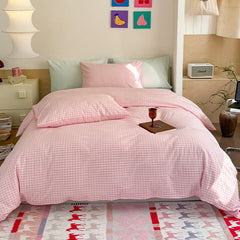 Chloe Pastel Candy Cotton Bedding Set - Pink Plaid