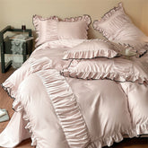 French Pleated Ruffle Bedding Set - Pink