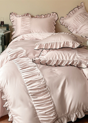 French Pleated Ruffle Bedding Set - Pink