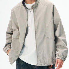 Stand Collar Zip-Up Plain Bomber Jacket