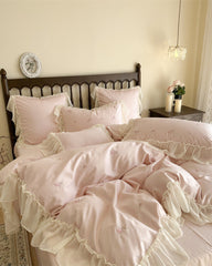 Rosalie Embroidered Cotton Ruffle Bedding Set - Pink Blush