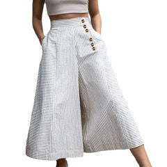 Retro High Waist Striped Printed Wide Leg Pants