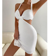 Vestido de verano sexy sin espalda, con cuello colgante y liso