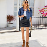 Washed navy collar denim jacket