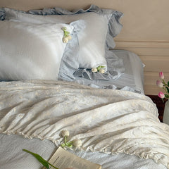 Bella Floral Lace Ruffled Princess Bedding Set - Blue