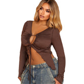 Langärmliges Netzoberteil mit Bindeband