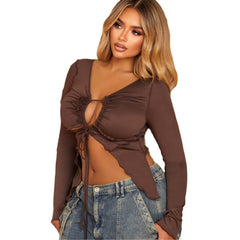 Top de malla con lazo y manga larga