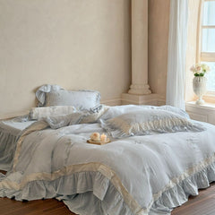 Beatrice Rose Lace Ruffle Bedding Set - Blue