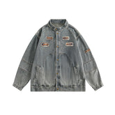 Embroidered Denim Jacket With A Stand-Up Collar