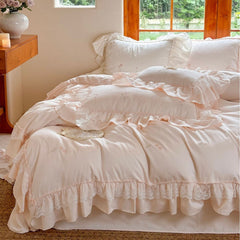 Chiffon Lace Princess Bedding Set - French Pink