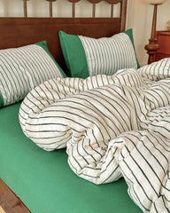 Camille French Stripe Bedding Set - Green