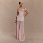 Backless Mesh Panel Midi Dress