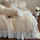 Macaroon French Lace Ruffled Bedding Set - Cream