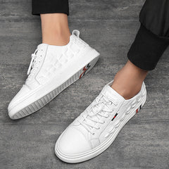 Zapatillas blancas de piel de vacuno con diseño de cocodrilo y sin cordones para hombre
