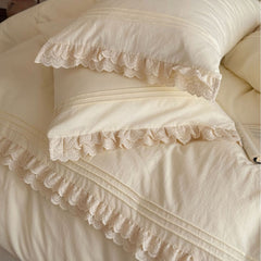 Accordion Pleated Lace Ruffled Bedding Set