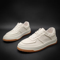 Men's White Top Layer Cowhide Platform Sneakers