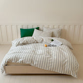 Parker Minimalist Striped Bedding Set - Khaki & Gray